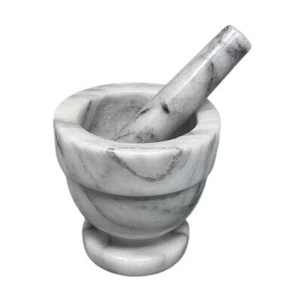 Marble Mortar‎ and Pestle Set Natural Stone Spice Herb Grinder Pedestal